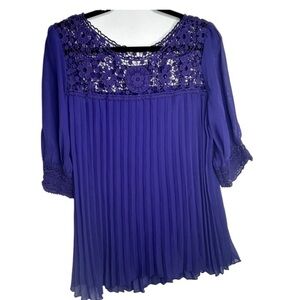 Royal Purple Lace Yoke Pleated Blouse L